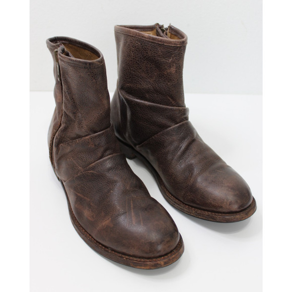 John Fluevog Size W 11/M 9 MALCOLM Brown Distressed Leather Zip Ankle Boots Moto
